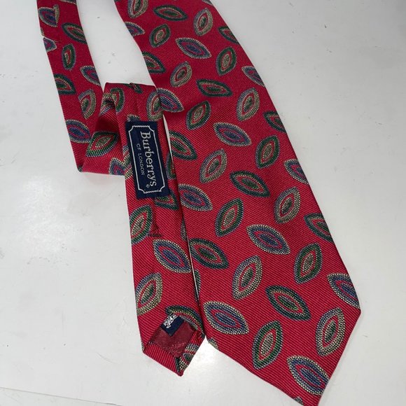 Vintage Burberrys of London 100% Silk Tie Hand Sewn USA Geometric Red Green Blue - Picture 4 of 11